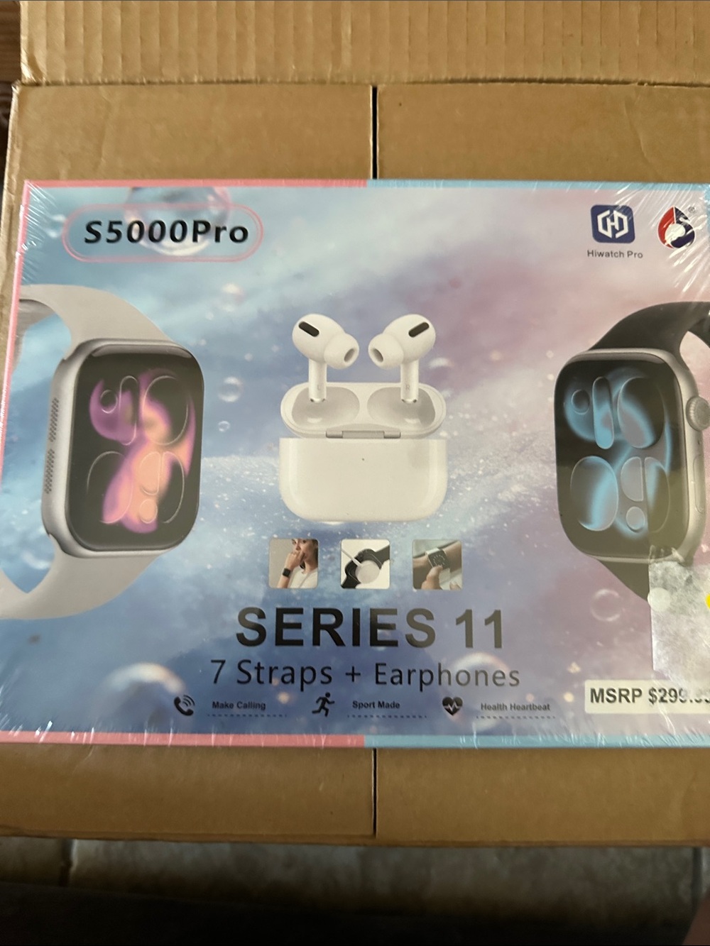 S5000Pro Series 11 Smartwatch & Earphones - Pink/Blue/Purple Accents